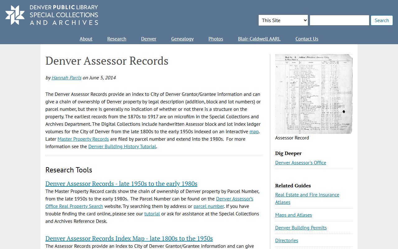Denver County historical property records at Denver Public Library