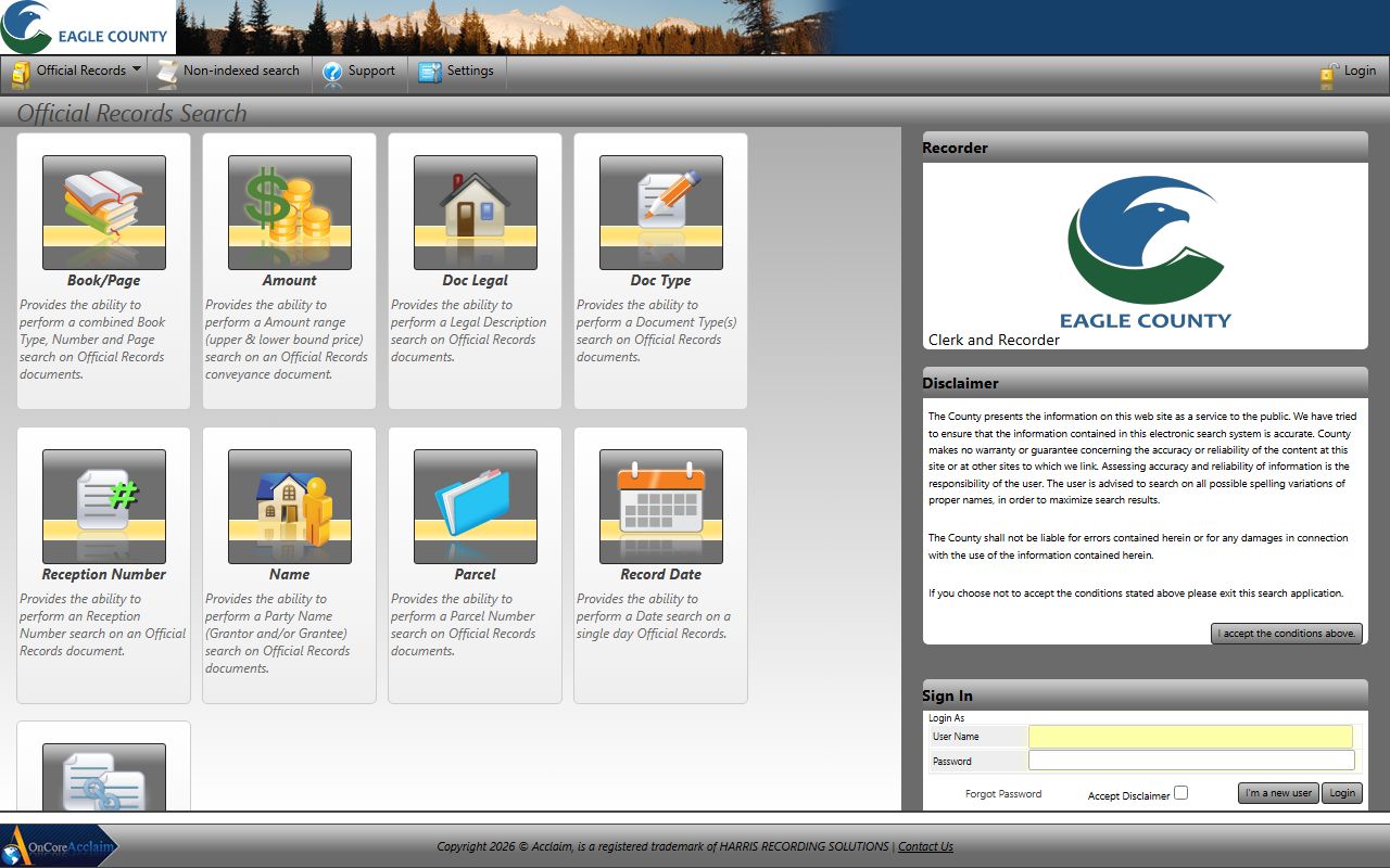 Eagle County Acclaim public records search system