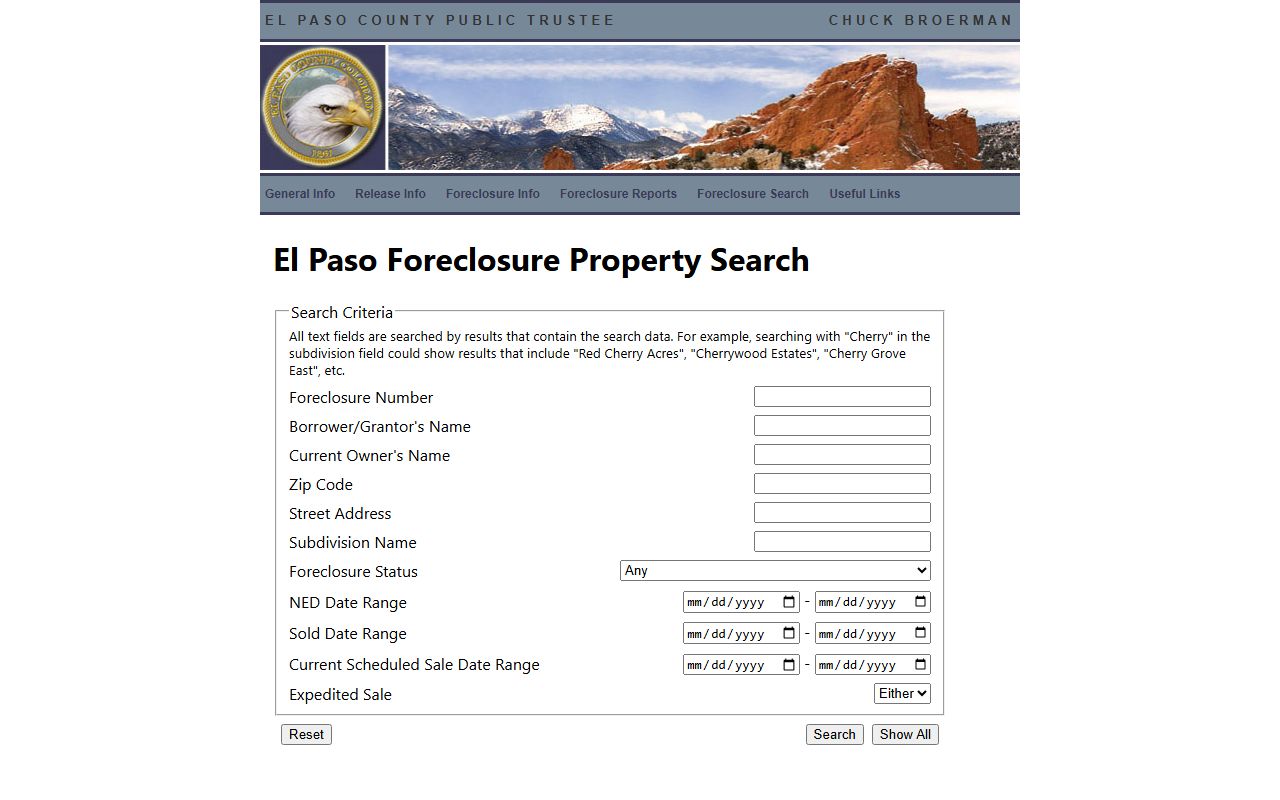 El Paso County Public Trustee foreclosure search