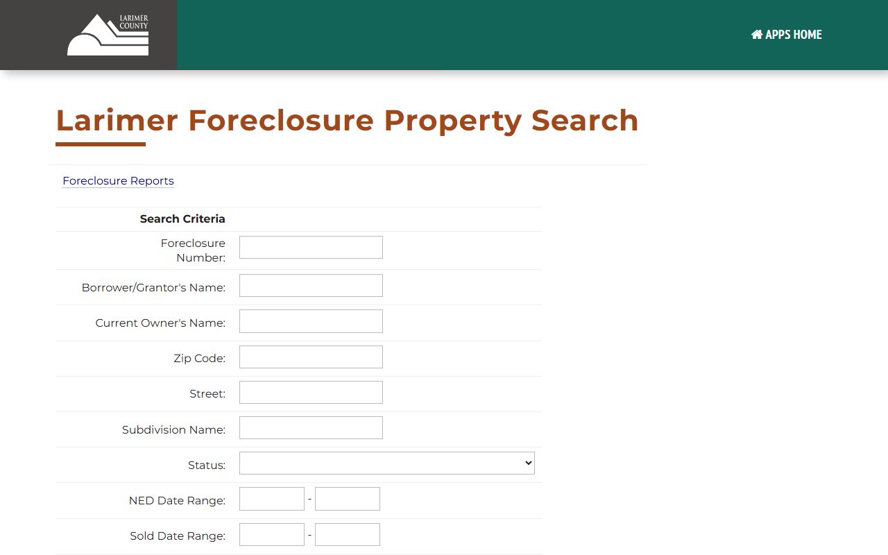 Larimer County Public Trustee foreclosure search portal