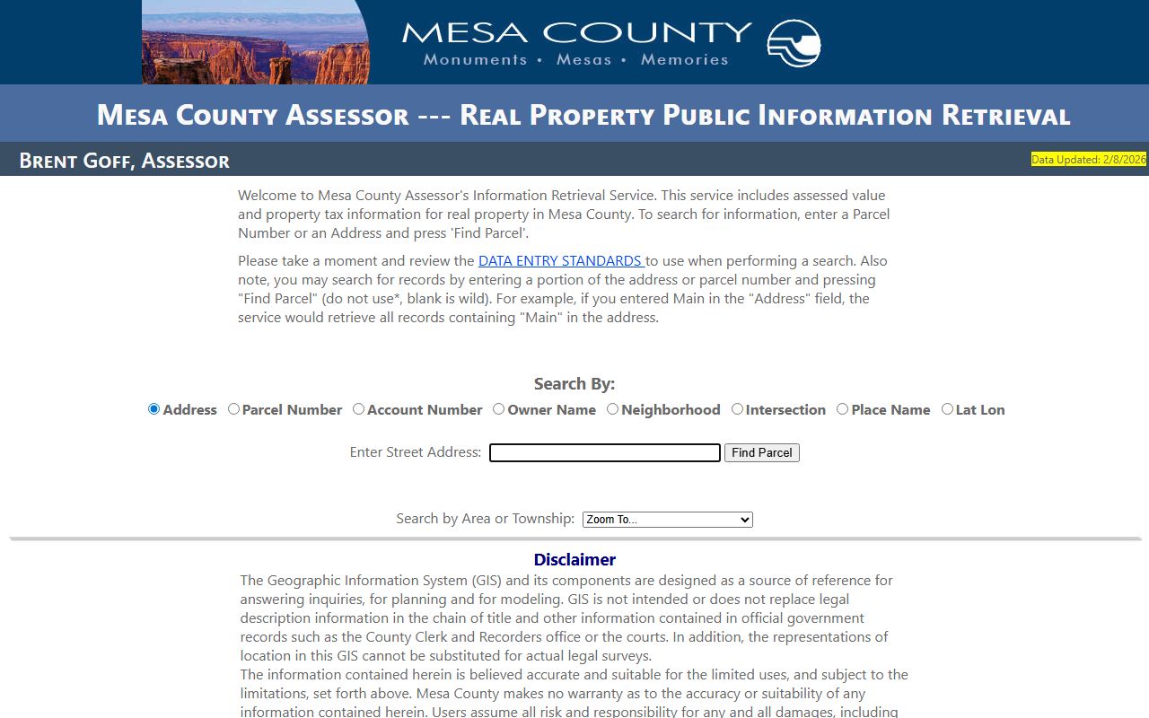 Mesa County Assessor lookup system for property records