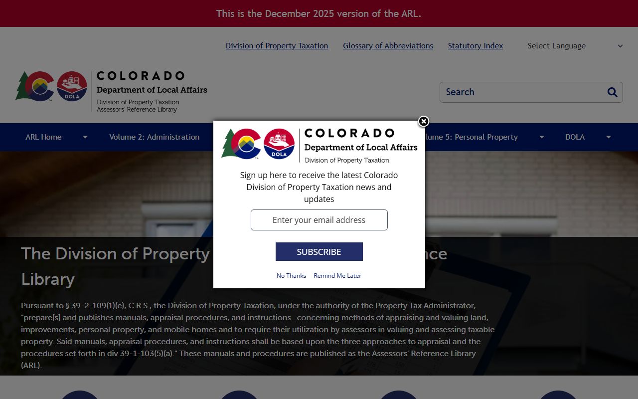 Colorado Assessors Reference Library website