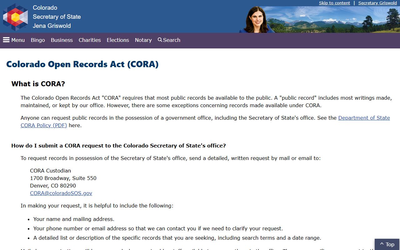 Colorado Open Records Act information page